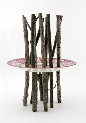 object Nature Fragments Through Landscape 2013 representing small pices of branches through a plate with a landscape 